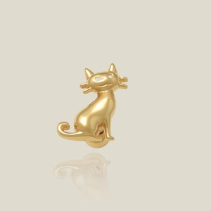 14K REAL Solid Gold Cat Kitty Cartilage Daith Helix Tragus Conch Rook Snug Ear Post Stud Piercing Earring Body Jewelry 18Gauge