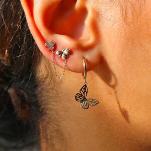 14K REAL Solid Gold Butterfly Wing Huggie Hoop Earrings Dainty Minimalist Gold Charm Pendant Dangle Drop Huggie Hoop Jewelry Gift For Her