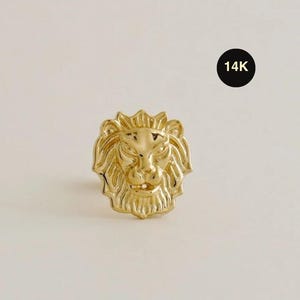 14K REAL Solid Gold Lion Face Stud Earring, Cartilage Helix Tragus Conch Rook Snug Ear Post Piercing Gold Body Jewelry 18Gauge