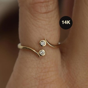 14K Solid Gold Diamond Minimalist Pinky Open Ring, Bezel Toe Ring Zehenring Knuckle Jewelry