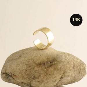 14K REAL Solid Gold Bold Ear Cuff Ring, Golden Cartilage Conch Helix No Piercing Kids Earcuff Wrap Earring Thick Minimalist