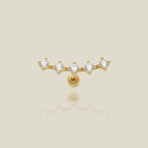 14K REAL Solid Gold Five-Diamond CZ Cartilage Daith Helix Tragus Conch Rook Snug Stick Climber Ear Post Stud Piercing Earring Body 18Gauge