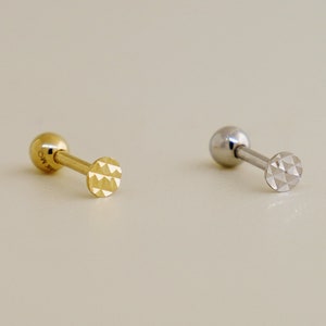 14K REAL Solid Gold Tiny Diamond-Cut Round Cartilage Daith Helix Tragus Conch Rook Snug Ear Post Stud Piercing Earring Body Jewelry 18Gauge
