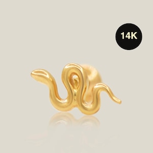 14K REAL Solid Gold Mini Snake Serpent Stud, Cartilage Helix Tragus Conch Snug Ear Post Stud Piercing Internal Earring Body Jewelry 18G