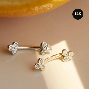 14K Genuine Diamond Diamond Curved Barbell Rook Earring, REAL Solid Gold Eyebrow Cartilage Daith Tragus Snug Body Piercing Jewelry 16Gauge