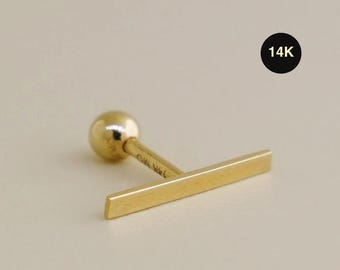14K Solid Gold Bar Ohrstecker, Minimal Gerade Bar Bolzen, kleine Knorpel Helix Ohrring