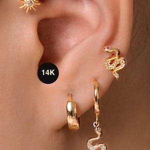 14K REAL Solid Gold Daily Mini Bold Huggie Hoop Earrings, Cartilage Daith Helix Tragus Conch Rook Snug Hinge Hoop Ear Ring Piercing Jewelry