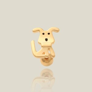 14K REAL Solid Gold Puppy Stud Piercing Earring, Internal Thread Ear Cartilage Helix Tragus Conch Flatback, Simple Mini Dainty 18G Gift