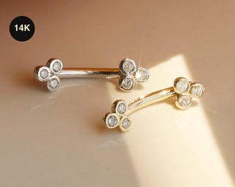 14K Solid Gold Diamond Curved Barbell Rook Earring, Genuine Diamond Eyebrow Cartilage Daith Tragus Snug Ear Piercing 16Gauge, 6/8mm Options
