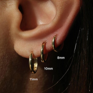 14K Solid Gold Seamless Hoop Earrings, Cartilage Minimalist Simple Huggies