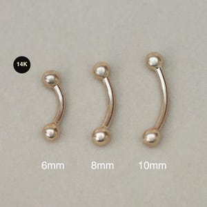 14K Solid Gold Plain Ball Curved Barbell, Rook Earring Eyebrow Lip Body Piercing Jewelry 16Gauge