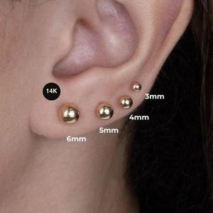 14K Solid Gold Sphere  Ball Round Stud Earrings, Plain Simple Ear Jewelry Earring