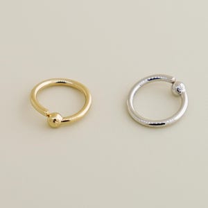 14K REAL Solid Gold Hoop Earring, Cartilage Daith Helix Tragu Conch Rook Snug Body Captive Bead Hoop Continuous Ring Piercing Jewelry 18G