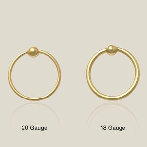 14K REAL Solid Gold Captive Bead Plain Ball Hoop Earring & Nose Ring Piercing, Cartilage Daith Helix Conch Rook Septum Body 16, 18, 20gauge