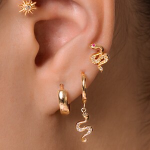 14K REAL Solid Gold Daily Mini Bold Huggie Hoop Earrings, Cartilage Daith Helix Tragus Conch Rook Snug Hinge Hoop Ear Ring Piercing Jewelry