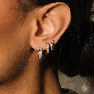 14K Genuine Diamond Multiple Rows Hoop Earrings, Real Solid Gold Natural Diamond Cartilage Helix Conch Huggie Hinge Hoops Ear Piercing Gift
