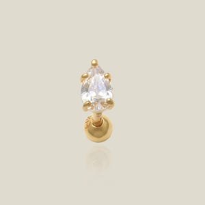 14K REAL Solid Gold Teardrop Diamond CZ Cartilage Daith Helix Tragus Conch Rook Snug Ear Post Stud Piercing Earring Body 18Gauge