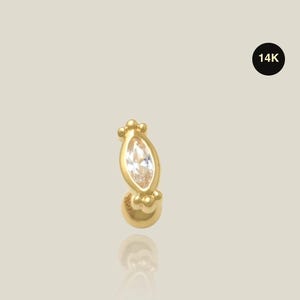 14K REAL Solid Gold Marquise Solitaire Diamond CZ Cartilage Daith Helix Tragus Conch Rook Snug Ear Post Stud Piercing Earring Body 18Gauge