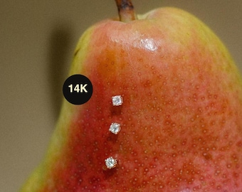 14Kダイヤモンドスタッドイヤリング、ソリッドゴールドラウンドソリティア軟骨ヘリックストラガスコンクピアス