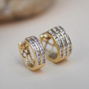 14K REAL Diamond Channel Hoop Earrings, Real Solid Gold Natural Genuine Diamond Cartilage Helix Huggie Hinge Hoop Ear Piercing Earring Gift