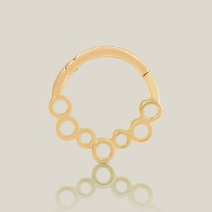 Piercing de septo em formato de favo de mel em ouro maciço 14K, cartilagem Daith Helix Tragus Conch Nose Body Clicker Hoop, joia 16G