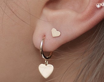 14K REAL Solid Gold Baby Cute Heart Cartilage Daith Helix Tragus Conch Rook Snug Ear Post Stud Piercing Earring Body Jewelry 18Gauge