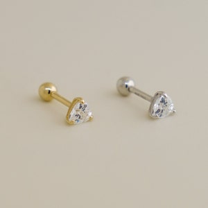 14K REAL Solid Gold Trillion Diamond CZ Cartilage Daith Helix Tragus Conch Rook Snug Ear Post Stud Piercing Earring Body Jewelry 18Gauge