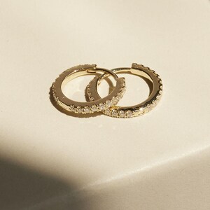 14K REAL Diamond Hoop Earring, Real Solid Gold Natural Genuine Diamond, Cartilage Helix Tragus Rook Snug Huggie Hinged Piercing Single Piece