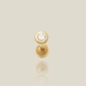 14K REAL Solid Gold CZ Round Stud, Diamond Labret Chin Cartilage Helix Tragus Conch Rook Ear Post Stud Piercing Earring Body Jewelry 18Gauge