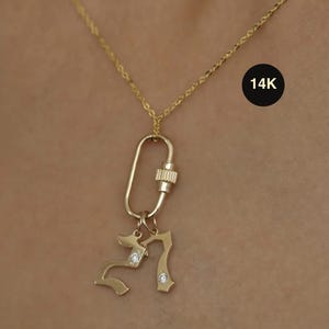 14K REAL Solid Gold Barrel Oval Paperclip Shaped Charm Enhancer Connector, Durable Carabiner Clasp Multiple Gold Connector Jewelry