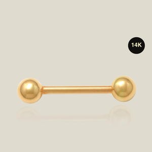 14K REAL Solid Gold 5mm Plain Ball Straight Industrial Barbell Nipple Body Piercing Jewelry Intimate For Women Piercing 14Gauge Gift For Her