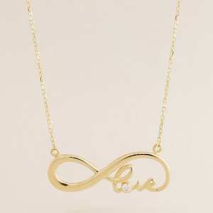 14K Echt Massivgold Liebe Diamant CZ Unendlichkeit Halskette, Pave Natürliche Echte Diamant Minimalist Zierliche Unendlichkeit Anhänger Kette Halskette