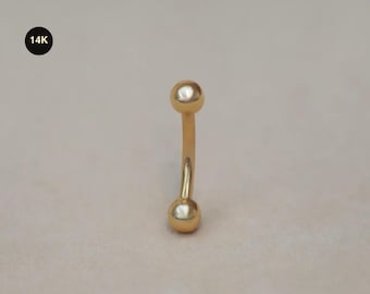14K Solid Gold Belly Button Barbell, 14 Gauge Belly Piercing
