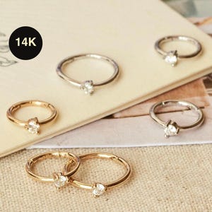 14K Genuine Diamond Natural Real Solid Gold Clicker Hoop Ring Earring Cartilage Helix Tragus Conch Rook Body Septum Nose Ear Piercing 18G