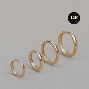 14K REAL Solid Gold Simple Hoop Earrings, Cartilage Minimalist Simple Huggies, Ear Ring Piercing Seamless Hoops Jewelry Gift For Her