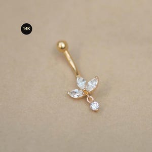 14K Real Solid Gold Ball Curved Barbell Rook Earring -  Marquise Drop Lotus Flower, Oval Opal - Eyebrow Navel Piercing 16Gauge Jewelry