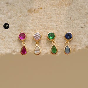 Złote kolczyki w kształcie łezki 14K, rubin, szafir, szmaragd, biżuteria do uszu o grubości 18 mm