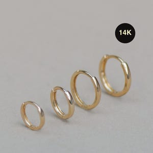 14K REAL Solid Gold Simple Hoop Earrings, Cartilage Minimalist Simple Huggies, Ear Ring Piercing Seamless Hoops Jewelry Gift For Her