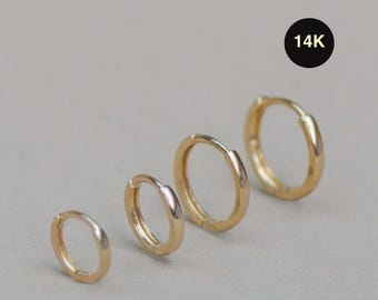 14K REAL Solid Gold Simple Hoop Earrings, Cartilage Minimalist Simple Huggies, Ear Ring Piercing Seamless Hoops Jewelry Gift For Her