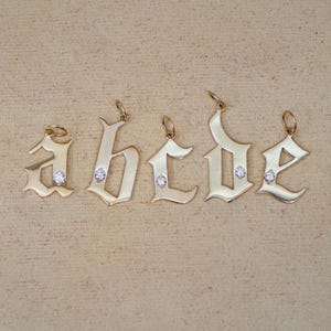 14K REAL Genuine Natural Diamond Initial Gothic Letter Charm, Solid Gold Old English Pendant for Chain Necklace, Personalized Gift Jewelry
