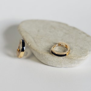 14K REAL Solid Gold Mini Black Epoxy Hoop Earrings, Cartilage Helix Tragus Conch Rook Snug Huggies Hinged Ear Ring Piercing Jewelry