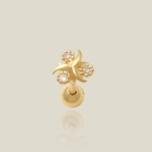 14K Genuine Diamond Swish Stud Earring, Cartilage Helix Tragus Conch Rook Snug Ear Post Stud Piercing Earring 18Gauge