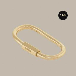 14K REAL Solid Gold Oval Paperclip & Barrel Shaped Charm Enhancer Connector Chunky Chain Carabiner Lock Screw Clasp Thick Link Necklace Gift