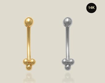 14K REAL Solid Gold Floral Trinity Curved Barbell Earring Eyebrow Cartilage Daith Helix Tragus Conch Rook Vertical Labret Body Piercing 16G