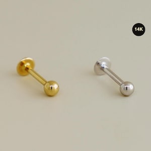 14K REAL Solid Gold Sphere Ball Labret Chin Cartilage Daith Helix Tragus Conch Rook Snug Ear Post Stud Piercing Earring Body Jewelry 16Gauge