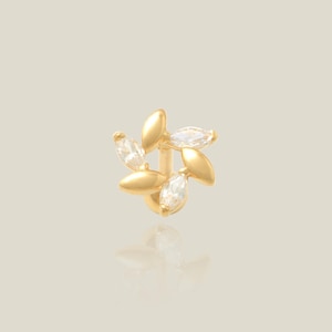 14K REAL Solid Gold Windmill Stud Earring, CZ Round Flower Cubic Zirconia Cartilage Helix Tragus Conch Snug Cute Dainty Piercing Body 18G