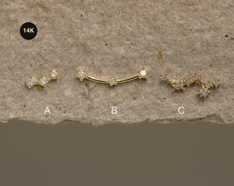 14Kソリッドゴールド天然ダイヤモンド天体星座スタースタッドイヤリング、耳ピアスジュエリー