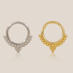 14K REAL Solid Gold Beaded Hoop Earring, Cartilage Daith Helix Tragus Conch Septum Nose Body Hoop Ear Clicker Ring Piercing Jewelry 18Gauge