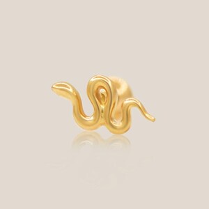 14K REAL Solid Gold Mini Snake Serpent Stud, Cartilage Helix Tragus Conch Snug Ear Post Stud Piercing Internal Earring Body Jewelry 18G