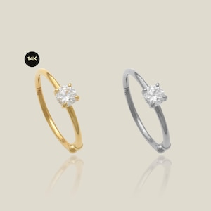14K Solid Gold Natural Diamond Hoop Ring, Cartilage Piercing Jewelry
